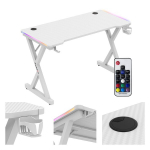 Huzaro Hero 2.3 rgb white žaidimų stalas 120 cm &ndash; baltas, su LED ap&scaron;vietimu kojose