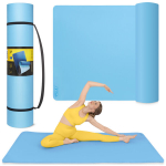 Gimnastikos, jogos, treniruočių kilimėlis 4FIZJO, 200 x 125 cm, 2 cm, mėlynas, TPE, neslystantis, fitness kilimėlis, yoga mat, treniruotėms, pratimams