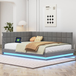 Mink&scaron;ta sofa-lova 140x200 cm su LED juosta, USB lizdu ir grotelių pagrindu, pilka