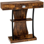Konsolinis stalas su stalčiumi ir 2 auk&scaron;tų lentynomis, Rustic Brown, Konsolinis stalas su stalčiumi ir 2 auk&scaron;tų lentynomis, Rustic Brown