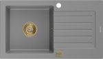 Mexen Pablo granito plautuvė 1 skyrius su varvekliu 752 x 436 mm, pilka, auksinis sifonas - 6510751010-71-G, 752 x 436 x 161 mm