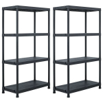 Sandėliavimo lentynos, 2vnt., juodos, 60x30x138cm, plastikas