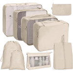 Tech Zone kelioniniai lagamino organizatoriai drabužiams, batams, 9 dalių, smėlio