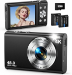 Skaitmeninis fotoaparatas Automatinio fokusavimo 48 MP 4K skaitmeninis fotoaparatas &ndash; kompakti&scaron;kas ta&scaron;kas ir fotografavimas su 32 GB kortele. Geriausias paaugliams ir pradedantiesiems.