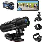 Tangmi &scaron;almo kamera, Wifi veiksmo kamera, 1080p Hd ir 120&deg; plataus kampo motociklo &scaron;almo kamera su automatiniu horizontaliu i&scaron;lygiavimu ir didele baterija 7 valandoms