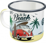 Nostalgic-art retro emaliuotas puodelis 360ml Vw Bulli - Beach - Volkswagen autobuso dovana, originalus licencijuotas produktas (olp), stovyklavimo puodelis, vintažinis dizainas