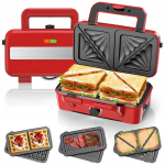 Cumeod sumu&scaron;tinių keptuvas 3 viename 1200w vaflinė grilis retro red