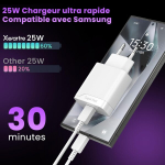 Xwartre 25w įkroviklis type c greitasis įkroviklis, suderinamas su samsung galaxy a15 5g a16 a55 a54 a34, a35 a25 a14 a13 a53 a52 s25 s24 s23 s22 tab usbc maitinimo adapteris greitas įkrovimas su type c kabeliu 1.5m