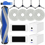 14 dalių atsarginių dalių rinkinys, skirtas &bdquo;Ecovacs DEEBOT T30 Pro Omni&ldquo; 1 pagrindiniam &scaron;epečiui + 2 dulkių mai&scaron;eliams + 2 HEPA filtrams + 4 &scaron;luostėms + 4 &scaron;oniniams &scaron;epečiams. Kiti dulkių siurblio priedai.