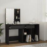 Kosmetinis staliukas，Makiažo stalas su LED ir spintele, juodas, mediena CFE3897236