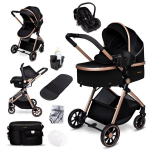 Vežimėlis 3 in 1 + automobilinė kėdutė, komplektas SoHo, lengvas, Black/Gold