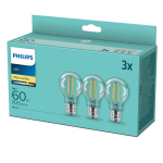 3 LED lempučių pakuotė E27, normalios, skaidrios, 60 W, 806 lm