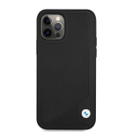 BMW BMHCP12LRCDPK Signature Leather Debossed Stripes Case, skirtas iPhone 12 Pro Max 6.7, juodas
