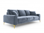 Trivietė sofa Mazzini Sofas Madara, veliūras, &scaron;viesiai mėlyna/auksinės spalvos