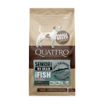 Quattro Small Breed Senior and Diet sausas begrūdis maistas mažų veislių &scaron;unims su balta žuvimi, 1.5kg