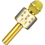 Karaoke mikrofonas su integruotu garsiakalbiu, aukso spalvos