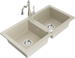 Granitinė virtuvinė plautuvė Mexen Mario su mai&scaron;ytuvu ir sifonu, Beige+Chrome