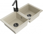 Granitinė virtuvinė plautuvė Mexen Mario su mai&scaron;ytuvu ir sifonu, Beige+Black