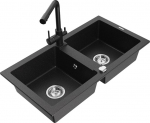 Granitinė virtuvinė plautuvė Mexen Mario su mai&scaron;ytuvu ir sifonu, Metallic black/silver+Black