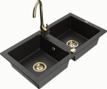 Granitinė virtuvinė plautuvė Mexen Mario su mai&scaron;ytuvu ir sifonu, Metallic black/silver+Gold