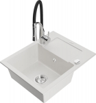 Granitinė virtuvinė plautuvė Mexen Enzo su mai&scaron;ytuvu ir sifonu, White+Black/Chrome