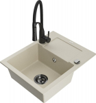 Granitinė virtuvinė plautuvė Mexen Enzo su mai&scaron;ytuvu ir sifonu, Beige+Black
