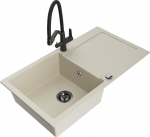 Granitinė virtuvinė plautuvė Mexen Leo su mai&scaron;ytuvu ir sifonu, Beige+Black