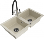 Granitinė virtuvinė plautuvė Mexen Mario su mai&scaron;ytuvu ir sifonu, Beige+Black/Chrome