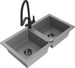 Granitinė virtuvinė plautuvė Mexen Mario su mai&scaron;ytuvu ir sifonu, Grey+Black