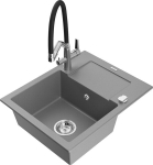 Granitinė virtuvinė plautuvė Mexen Enzo su mai&scaron;ytuvu ir sifonu, Grey+Black/Chrome