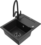 Granitinė virtuvinė plautuvė Mexen Enzo su mai&scaron;ytuvu ir sifonu, Metallic black/silver+Black