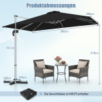 Costway stačiakampis 300 x 300 cm konsolinis skėtis su &scaron;vaistikliu juodas