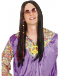 Juodi ilgo kirpimo "flower Power" perukas, 70-ųjų stiliaus