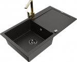 Granitinė virtuvinė plautuvė Mexen Leo su mai&scaron;ytuvu ir sifonu, Metallic black/gold+Gold