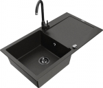 Granitinė virtuvinė plautuvė Mexen Leo su mai&scaron;ytuvu ir sifonu, Metallic black/gold+Black