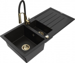 Granitinė virtuvinė plautuvė Mexen Andres su mai&scaron;ytuvu ir sifonu, Black+Black/Gold