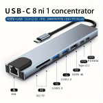 A&scaron;tuoni-viename TYPE C stotelė, USB C su RJ45, HDTV, PD sąsaja.
