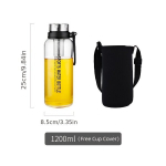 Stiklinis gėrimų butelis su sieteliu, 1200 ml