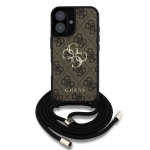 4G logotipu dekoruotas rudas Guess&ldquo; virvelinis dėklas iPhone 16