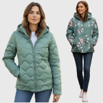 Dvipusė striukė moterims Fashion, žalia