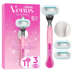 Gillette Venus Party Edition Skustuvas, 3 Keičiamos Skustuvo Galvutės, Sieninis Laikiklis
