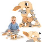 Montessori veiklos lenta Mamabrum Dinozauras 10-in-1 &ndash; medinė sensorinė manipuliacinė lenta vaikams