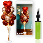 Balionų stovas LIVMAN LX-01 su 13 balionų, 2 LED &scaron;vieselių girliandomis ir komplekte esančiu balionų pripūtimo pompa, 1,5m