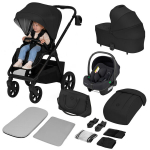Vežimėlis 3in1, GravelTech ratai, sulankstymas su sėdyne, amortizacija, komplektas &ndash; Lionelo Carmine Black Onyx
