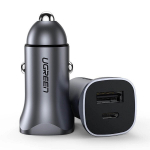 Automobilinis įkroviklis Ugreen, USB-A ir USB-C, 30W PD PPS, pilka