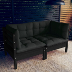Dvivietė sodo sofa su antracito pagalvėlėmis, juoda