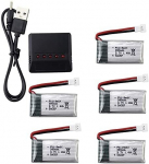 Įkroviklio adapteris + 5 ličio baterijos 3.7V 380mAh 25C