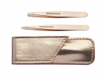Pincetų rinkinys Tweezerman Rosegold Petite: smailas pincetas, 1 vnt. + nuožulnus pincetas, 1 vnt. + dėklas