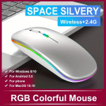 Įkraunama belaidė ergonomi&scaron;ka tylioji pelė su RGB pa&scaron;vietimu. ,  Kosmoso sidabras