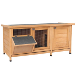 "PawHut" namelis mažiems gyvūnams 112x50x54 cm su grindų danga, asfaltuotu stogu, &scaron;ėrykla i&scaron; eglės medienos, natūralios ir juodos spalvos, Gamta + juoda spalva
